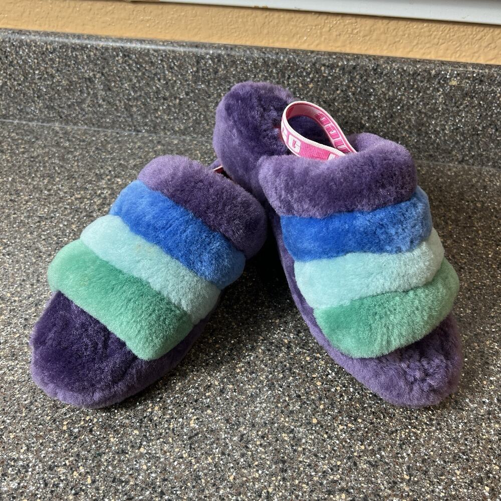 UGG Fluff Yeah Women's Size 7 Comfort Slipper Sling Back Multicolor Fur Open Toe